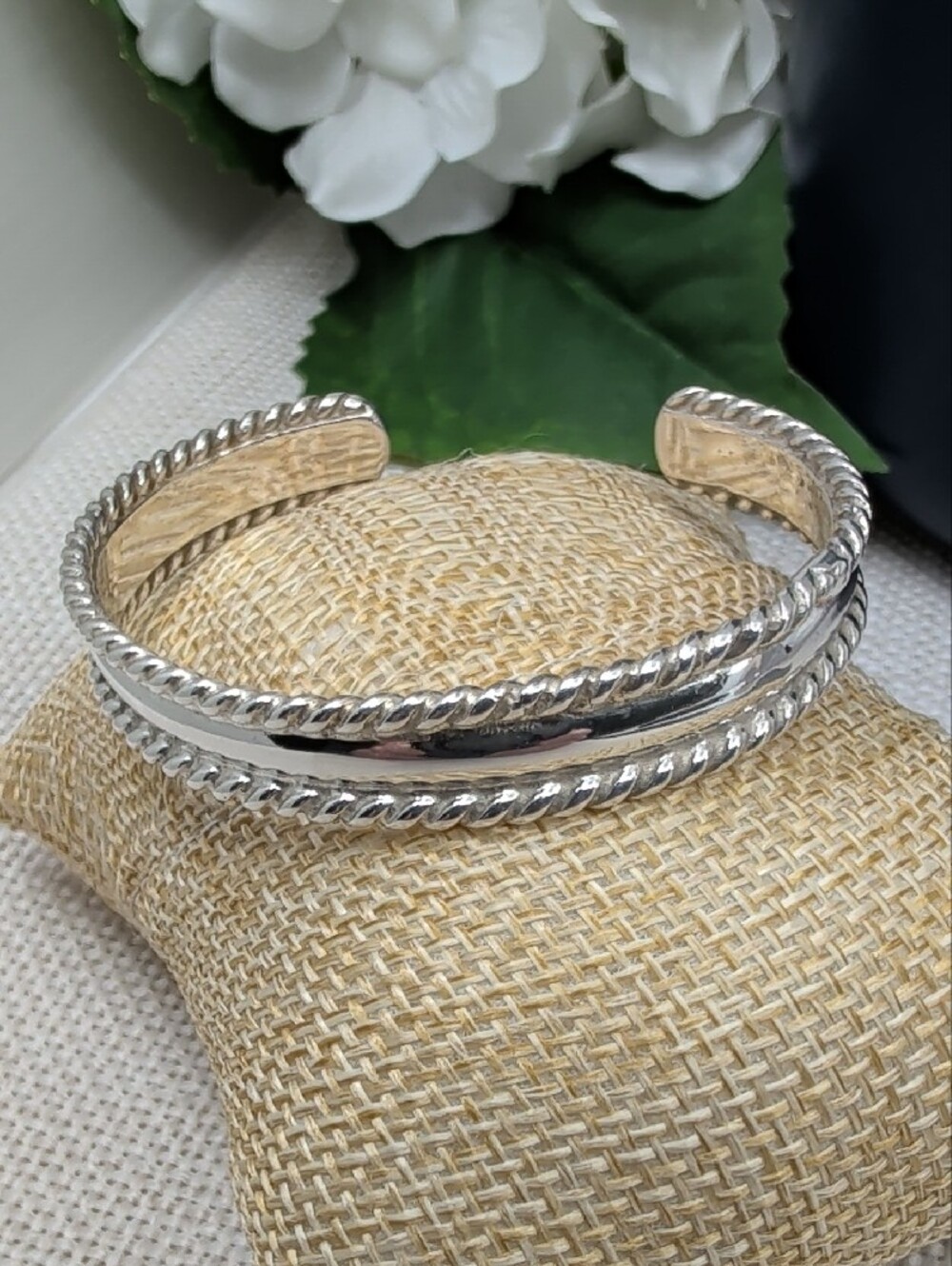 Vintage Handmade 925 Sterling Silver Twisted Rope Cuff Bracelet Signed